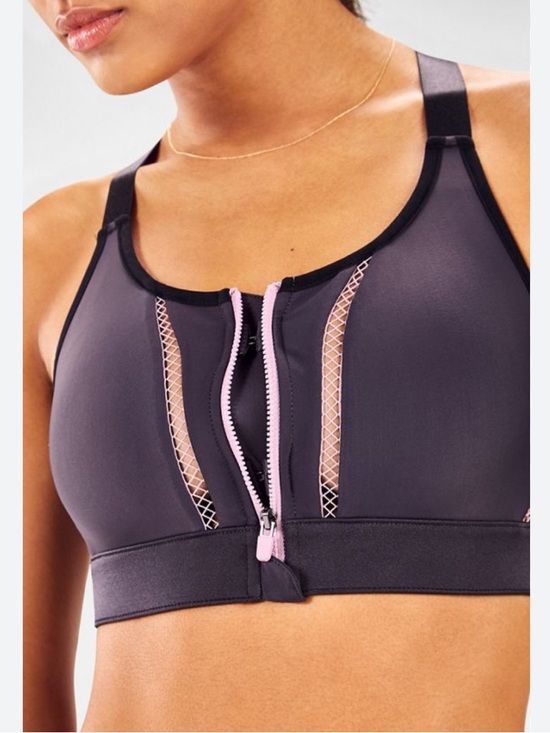 Fabletics Other - Fabletics Zoe Front-Zip High-Impact Sports Bra - Black with Pink